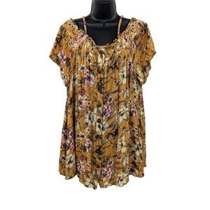 Torrid Floral Smocked Off Shoulder Top Women Size 1X Boho Festival Flowy Cottage